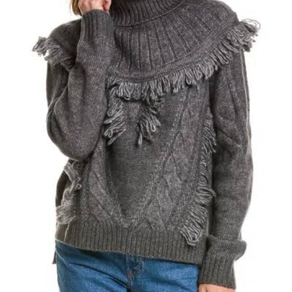 Ramy Brook Charcoal Fringe Turtleneck Sweater